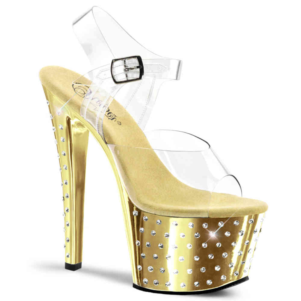 Pleaser - STARDUST-708 Knöchelriemen-Sandale, Poledance Schuhe - Pole dance schuhe - Goldfarben